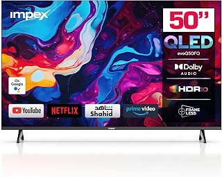 Compare IMPEX 50 Inch Google QLED Smart TV Ultra HD 3840 x 2160, HDR10, Dolby Audio, Google Cast, WiFi, HDMI ARC, DVB T2S2, 178° Wide Viewing Angle, Optical Out, USB, 2 Year Warranty  evoQ50FQ at KSA Price