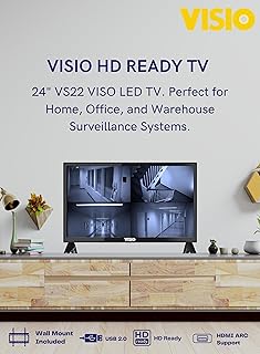 Compare Visio 24 Inch HD Ready LED TV, Standard NonSmart Television Model 24VS22, 1366x768 Resolution, HDMI & VGA Ports, Ideal for CCTV Monitors & Small Rooms, Wall Mount Included, Black at KSA Price