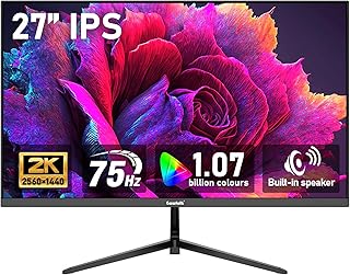 Compare Gawfolk 27 inch IPS 2K QHD 2560×1440 Computer Monitor 75Hz Gaming PC Screen, 1ms，Adaptive Sync,100% sRGB, 1.07 Billion Colours,Builtin Speaker，Display 1.4、Port HDMI2.0, Black at KSA Price