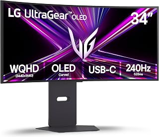 Compare LG 34GX900AB Ultragear WQHD 3440 x 1440 OLED Curved Gaming Monitor 34 Inch, 240Hz, 0.03ms, NVIDIA GSync, VESA DisplayHDR True Black 400, HDMI 2.1, DisplayPort, USB TypeC PD 65W, Black at KSA Price