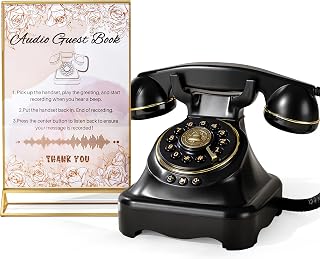 Compare Audio Guest Book Wedding Phone,32GB Memory Record Customized Audio Messages, Volume Adjustable, Suitable for All Kinds of Party Frosted Black + Sign at KSA Price