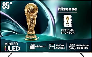 Compare Hisense 85 Inch ULED MiniLED Smart TV 4K, HiView AI Engine, 144Hz Game Mode PRO, Builtin Subwoofer, QLED, Dolby Vision.Atmos, at KSA Price