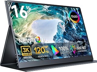 Compare Newsoul OLED Portable Monitor 16", 3K 2880x1800 | 120Hz | 1ms Portable Gaming Monitor, 500 Nits | 100000:1 Contrast | 100�IP3 | 8Bit+FRC| UltraSlim Design for Laptop Mini PC Phone Game Consoles at KSA Price