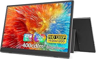 Compare MNN Portable Monitor 14 inch FHD 1920 * 1200P USB C HDMI UltraSlim IPS Travel Display wSmart Cover & Speakers, HDR Plug&Play, External Monitor for Laptop PC, Phone,Mac400cdm² Brightness at KSA Price