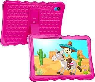 Compare Kids Tablet, Toddler Tablet with Shockproof Protective Case, Dual Camera, Bluetooth, WiFi, 10.1 Inch Android Tablet for Kids Pink at KSA Price