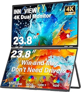 Compare InnoView 23.8" Dual Portable Monitor 100% sRGB 3840x2160P 4K 315°Adjustable Dual Stacked Foldable Monitor Builtin Speakers Screen Extender with HDMIUSBCDP for Laptop Windows Mac at KSA Price