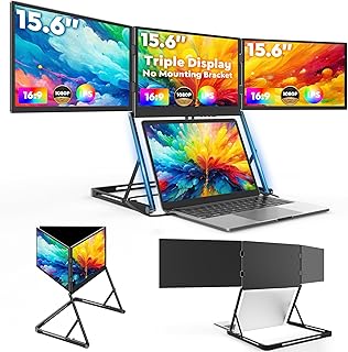 Compare HONGO Triple Portable Monitor for Laptop  15.6" Portable Screen FHD IPS Foldable Laptop Screen Extender with Adapter, USBCHDMI Portable Laptop Monitor with Stand, Compatible with MacWindowsLinux at KSA Price