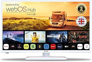 Compare Cello White 12 Volt 32 Inch Traveller Smart TV, UltraFast WebOS, Freeview Play, FreeSat, Bluetooth, Netflix, Apple TV and DAZN for Motorhomes, Caravans and Trucks 2025. at KSA Price