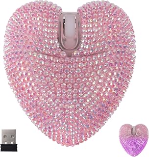 Compare Wireless Mouse Bluetooth Cute Bling Crystal Rhinestone Pink Heart Shape Computer Mice with LED Light 2.4GHz & Bluetooth 1000DPI Rechargeable USB Cordless Mouse for Laptop PC Tablet Kids Adults Gift at KSA Price