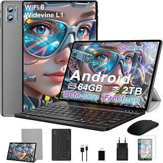 Compare 2026 SUAAT Tablet 10 Inch Tablet Android 15 Octa Core 64GB ROM + 2TB TF | 5G + 2.4G WiFi | GMS | Bluetooth 5.0 | 8MP + 5MP | Type C Touch Tablet with Protective Case, Keyboard and Mouse, Grey at KSA Price