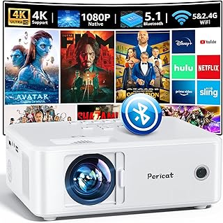 Compare Pericat Projector with WiFi and Bluetooth, 5G WiFi Native 1080P Movie Projector, 9800L 4K Supported Portable Outdoor Projector, Home Theater Projector Compatible with TV Stick, Phone, Laptop at KSA Price