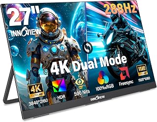 Compare InnoView 27 Inch Monitor Dual Mode 4K UHD 120HzFHD 288Hz Portable Monitor for Laptop, USBC, HDMI Computer Display HDR IPS Gaming Monitor, Kickstand, Speakers, for PC, MAC, Phone, PS4, Xbox, Switch at KSA Price