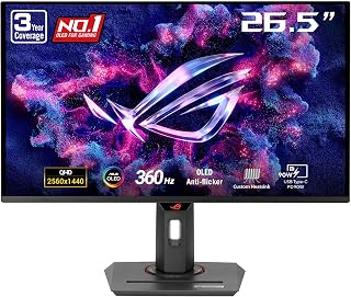 Compare ASUS ROG Strix 27” 1440P OLED Gaming Monitor XG27ACDNG  QDOLED, QHD 2560 x 1440, 360Hz, 0.03ms, Custom Heatsink, OLED Care+, GSYNC Compatible, 99�IP3, DisplayWidget, AI Gaming, 3yr warranty at KSA Price