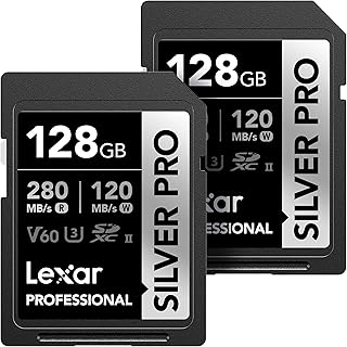 Compare Lexar Professional 128GB 2Pack Silver PRO SDXC UHSII Memory Card, C10, U3, V60, FullHD & 4K Video, Up to 280MBs Read, for Professional Photographer, Videographer, Enthusiast LSDSIPR128GB2NNU at KSA Price