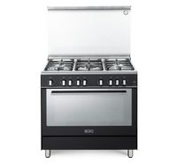Compare Elba Gas Cooker, 90X60cm, 5Burners, Cast Iron Pan, Fan Gas Oven 8F, Color Black at KSA Price
