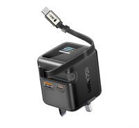 Compare Promate GaNFast Wall Charger 70W with Retractable 80cm USBC Cable, USBC PD 70W Port, USBA 60W Port, 1.14” TFT Smart Display, Compact Wall Adapter for MacBook, iPhone, Galaxy & More, CubixR70 at KSA Price