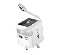 Compare Promate GaNFast Wall Charger 70W with Retractable 80cm USBC Cable, USBC PD 70W Port, USBA 60W Port, 1.14” TFT Smart Display, Compact Wall Adapter for MacBook, iPhone, Galaxy & More, CubixR70 at KSA Price