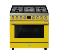 Compare Smeg 90cm freestanding gas hob 6 burners & full electric oven, yellow at KSA Price