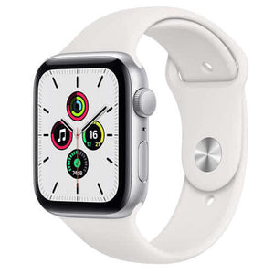 Compare Apple Watch SE GPS, 44 mm  Silver Aluminium Case with White Sport Band at KSA Price