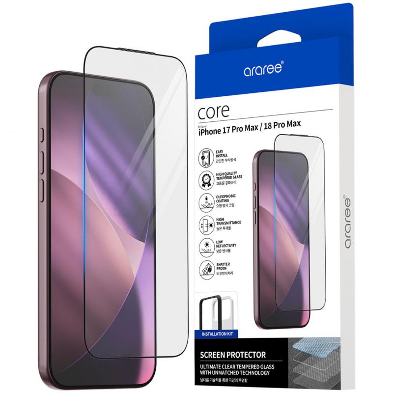 Compare Araree Core 9H Hardness Tempered Glass Smartphone Screen Protector, for iPhone 18 Pro MaxiPhone 17 Pro Max, Round Edge at KSA Price