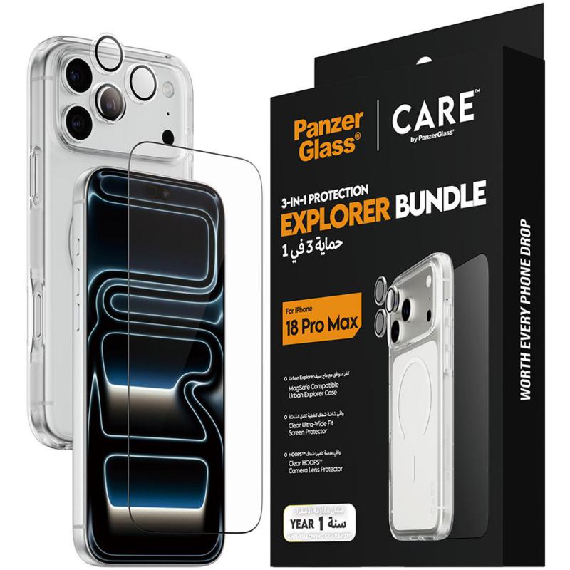 Compare PanzerGlass CARE 3in1 Protection Urban Explorer MagSafe Case + UWF Screen Protector + HOOPS Camera Lens Protector Smartphone Case Bundle, for iPhone 18 Pro Max, Clear at KSA Price