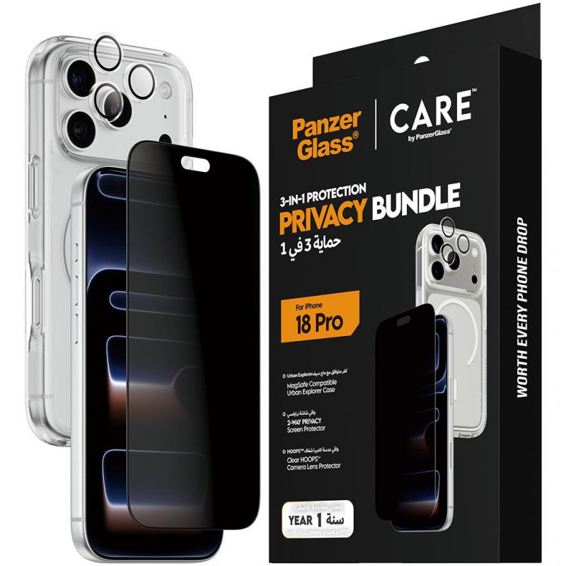 Compare PanzerGlass CARE 3in1 Protection Urban Explorer MagSafe Case + Privacy Screen Protector + HOOPS Camera Lens Smartphone Case Bundle, for iPhone 18 Pro, Clear at KSA Price