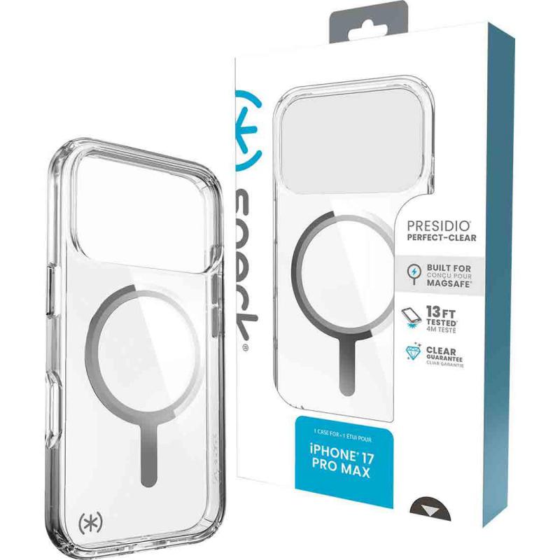 Compare Speck Presidio Perfect Clear Back Cover Mobile Case with MagSafe, for iPhone 17 Pro Max, Clear at KSA Price
