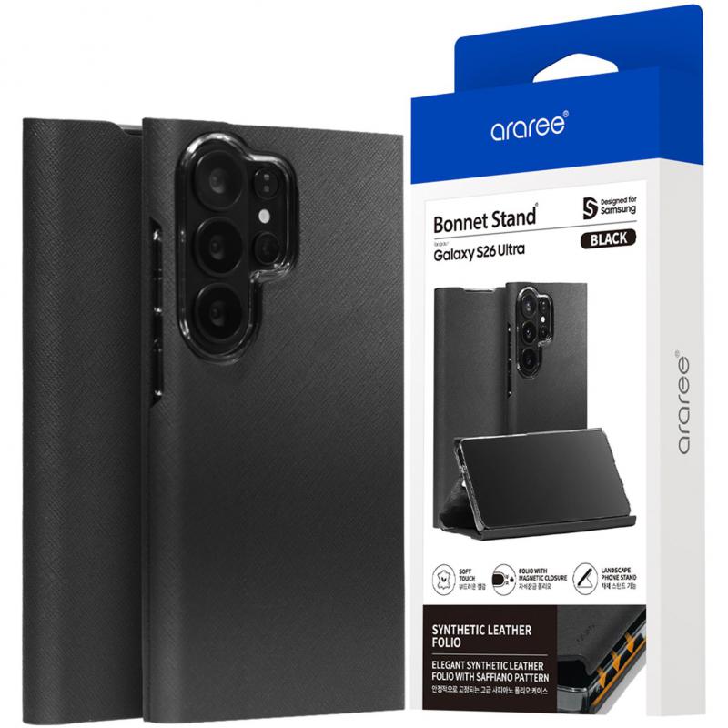 Compare Araree Bonnet Stand Flip Cover Mobile Case, for Samsung Galaxy S26 Ultra, Black at KSA Price