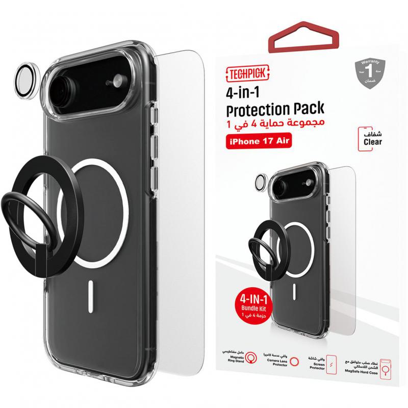 Compare Techpick 4in1 Protection MagSafe Hard Case + Tempered Glass + Camera Lens Protector + Magnetic Stand Smartphone Case Bundle, for iPhone Air, Clear at KSA Price
