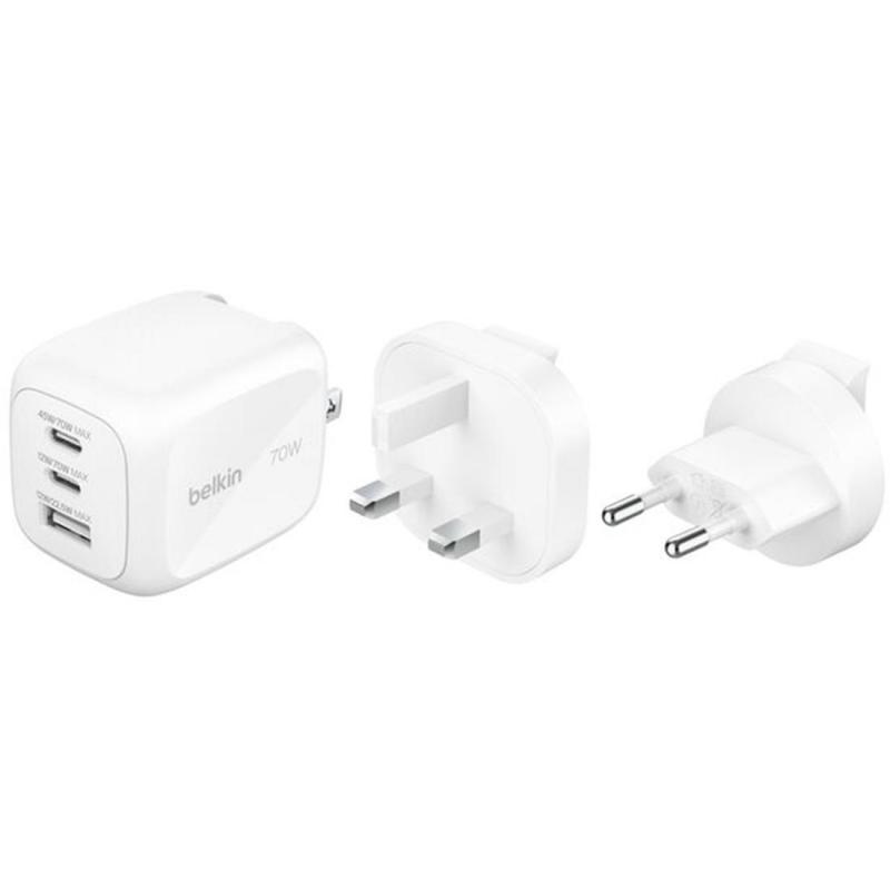 Compare Belkin BoostCharge Pro 3Port GaN Wall Charger 70W, Fast Battery Charging, 70 Watts, 3 USB 2X USBC1X USB, White at KSA Price