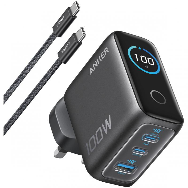 Compare Anker Prime 3Port GaN USBC Charger, USB PD Power Delivery, 100 Watts, 3 USB 2X USBC1X USB, Space Grey at KSA Price