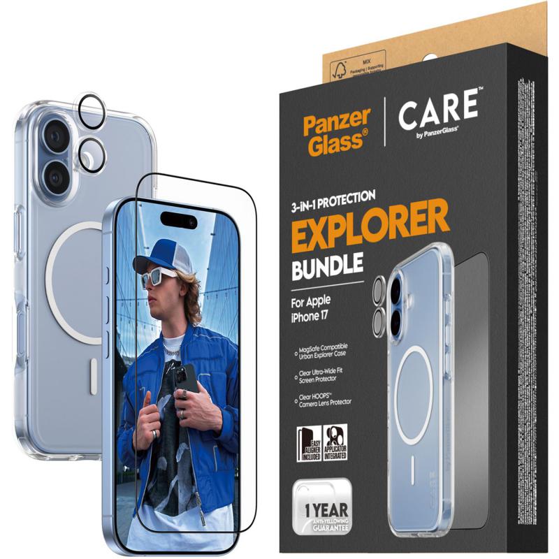 Compare PanzerGlass 3in1 Pack Hard MagSafe Case + UltaWide Fit Screen Protector + Hoops Camera Lens Protector Smartphone Case Bundle, for iPhone 17, Clear at KSA Price