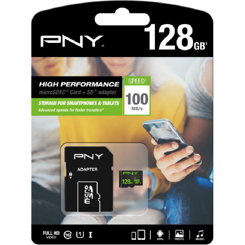 Compare PNY TECHNOLOGIES SDU128HIGPER1EF MicroSDHC, 128 GB, Class 10: Max 100 Mbps Speed Performance at KSA Price