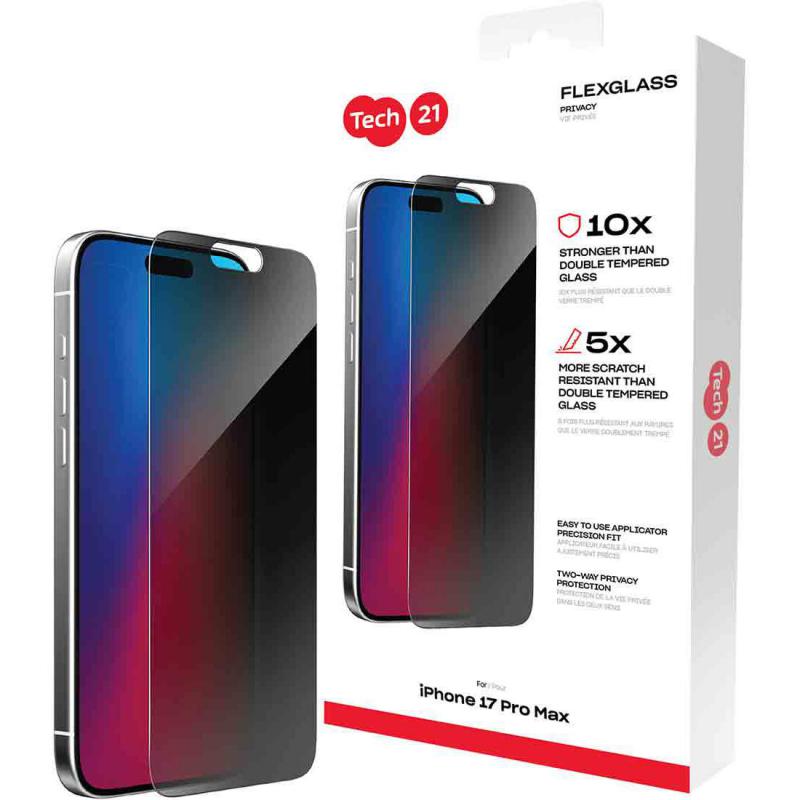 Compare Tech21 FlexGlass Smartphone Screen Protector, for iPhone 17 Pro Max, Tempered Glass, Privacy at KSA Price