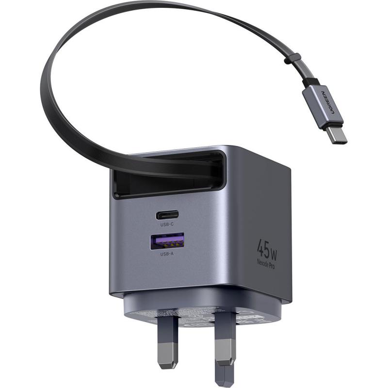 Compare Ugreen Extend 45W GaN Fast Charger with Retractable USBC Cable, USB PD Power Delivery, 45 Watts, Dual USB USBC PDUSBA, Grey at KSA Price