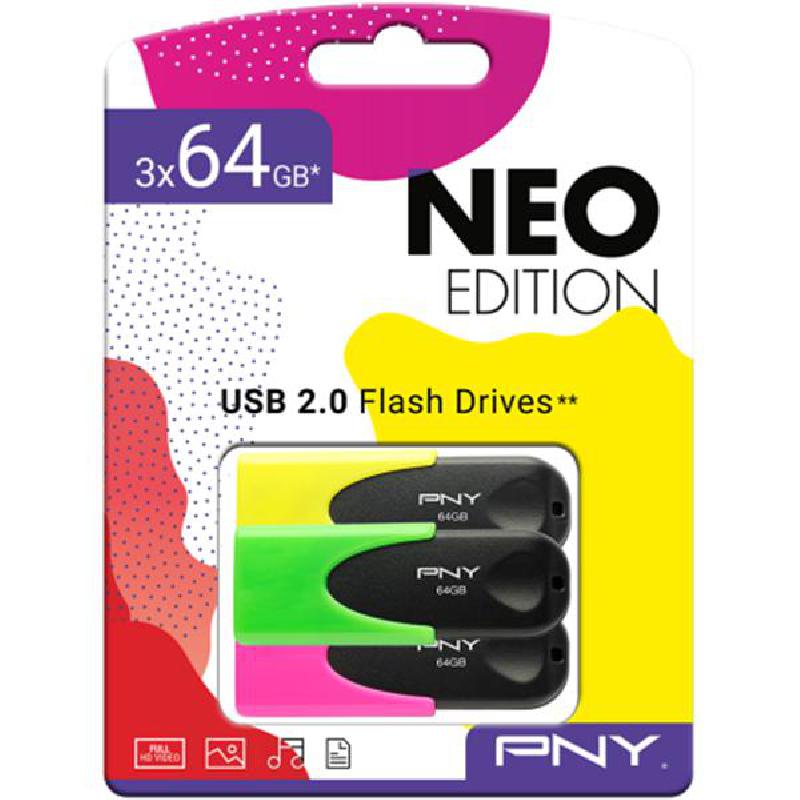 Compare PNY TECHNOLOGIES NEO Edition USB Flash Drive, 64 GB, Blue;Green;Pink at KSA Price