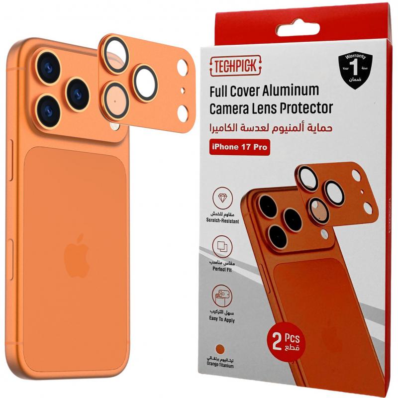 Compare Techpick Full Coverage Aluminum ColorMatched Camera Protector Full Frame Smartphone Camera Accessory, for iPhone 17 Pro, Orange at KSA Price