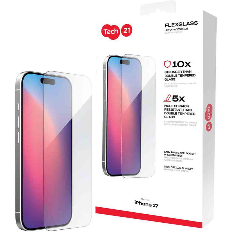 Compare Tech21 FlexGlass Ultra Smartphone Screen Protector, for iPhone 17, Tempered Glass, Clear at KSA Price