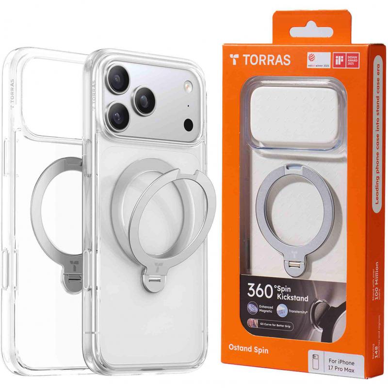 Compare Torras Ostand Spin Back Cover Mobile Case with MagSafe, for iPhone 17 Pro Max, Clear at KSA Price