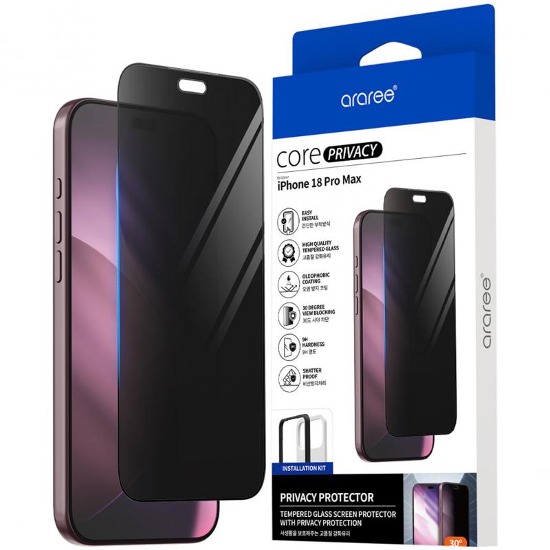 Compare Araree Core Privacy 9H Hardness Tempered Glass Smartphone Screen Protector, for iPhone 18 Pro Max, Round Edge at KSA Price