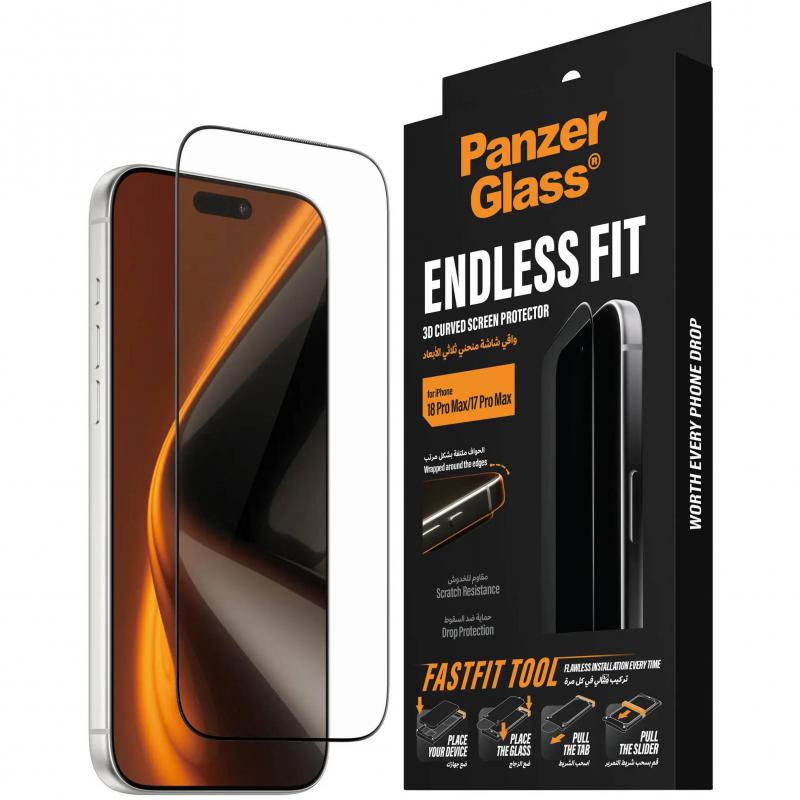 Compare PanzerGlass Endless Fit 3D Curved Glass Smartphone Screen Protector, for iPhone 18 Pro MaxiPhone 17 Pro Max, Tempered Glass at KSA Price