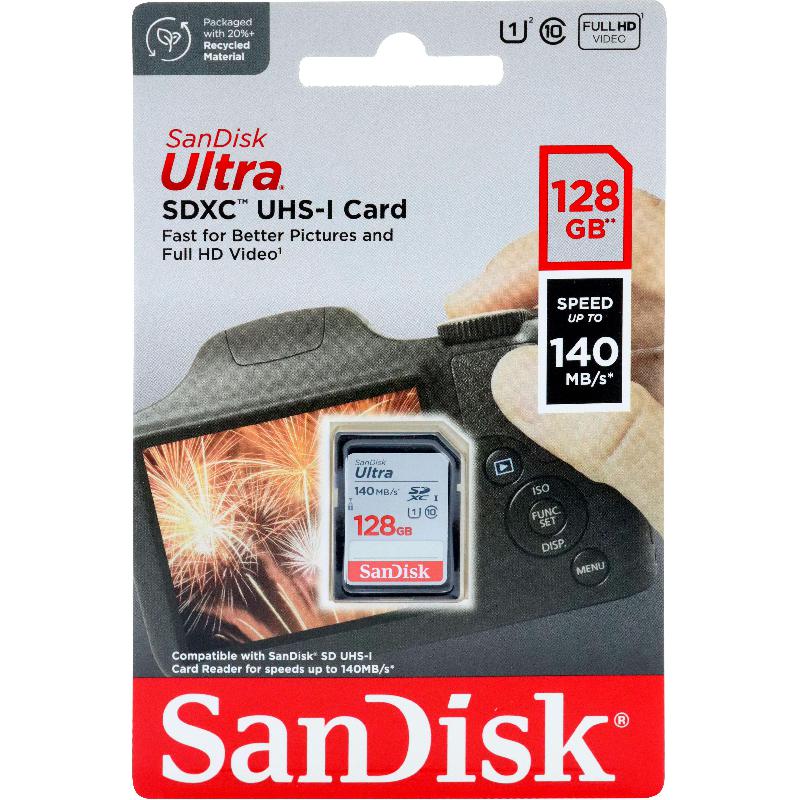 Compare SanDisk Ultra UHS I SD Card, 128 GB, Class 10: Max 140 Mbps Speed Performance at KSA Price