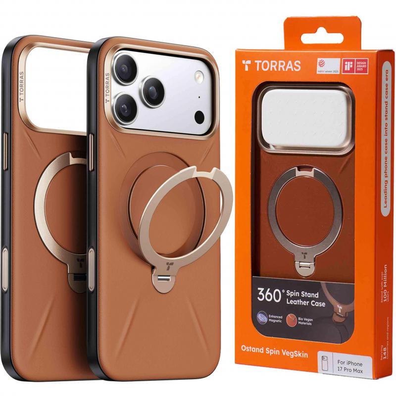Compare Torras Ostand Spin VegSkin Back Cover Mobile Case with MagSafe, for iPhone 17 Pro Max, Amber Brown at KSA Price