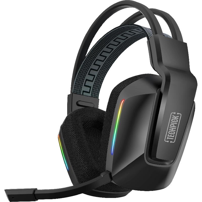 Compare Techpick HP912W RGB Gaming Headset, Wireless, Rotating Microphone, Black at KSA Price