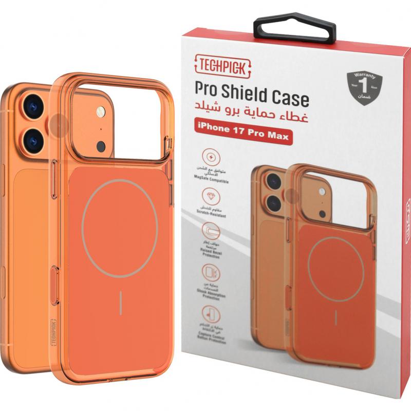 Compare Techpick Pro Shield Back Cover Mobile Case with MagSafe, for iPhone 17 Pro Max, Orange at KSA Price