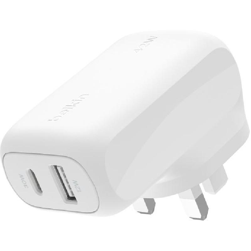 Compare Belkin BoostCharge Dual Wall Charger 42W, USB PD Power Delivery, 30W USBC + 12W USBA, Dual USB USBC PDUSBA, White at KSA Price
