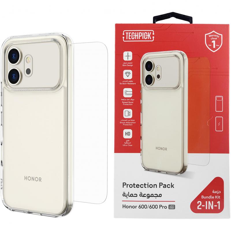 Compare Techpick Clear Case + Tempered Glass Smartphone Case Bundle, for Honor 600600 Pro, Clear at KSA Price