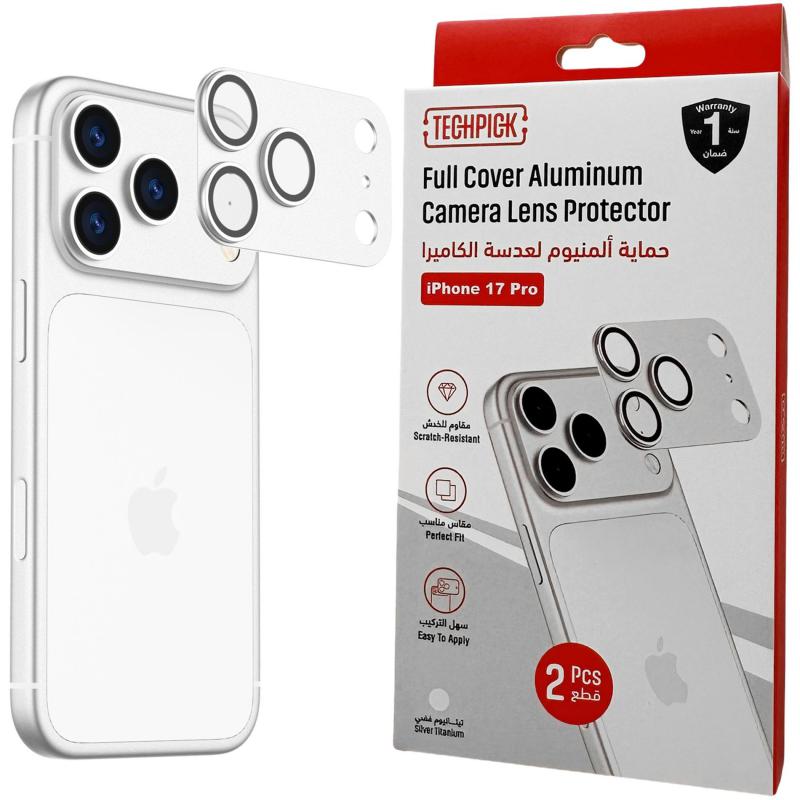 Compare Techpick Full Coverage Aluminum ColorMatched Camera Protector Full Frame Smartphone Camera Accessory, for iPhone 17 Pro, Silver at KSA Price