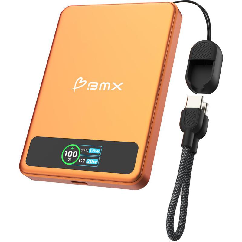 Compare BMX SolidSafe 5000 mAh Magnetic Power Bank with SolidState Technology, Extra Safe, Qi2, QiPMA, 5000 mAh, Single USBC, Orange at KSA Price