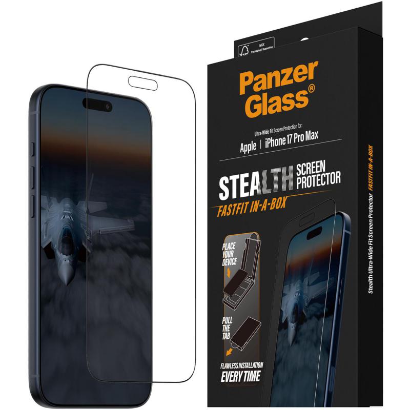 Compare PanzerGlass UltraWide Fit Stealth, Fastfit InABox Smartphone Screen Protector, for iPhone 17 Pro Max, Tempered Glass with Black Frame at KSA Price